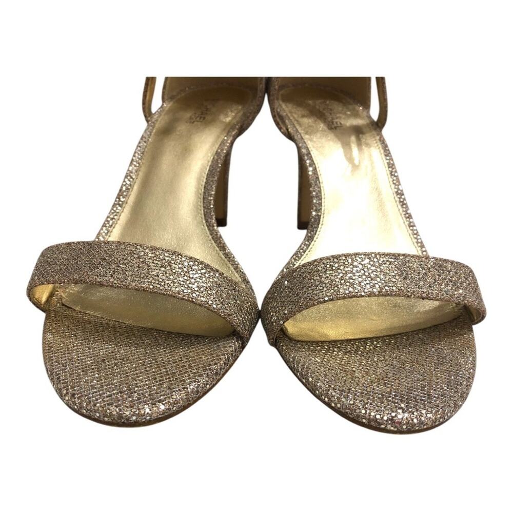 MICHAEL Michael Kors Simone Glitter Mesh Heeled Sandals Gold 9 EUC - Picture 9 of 13